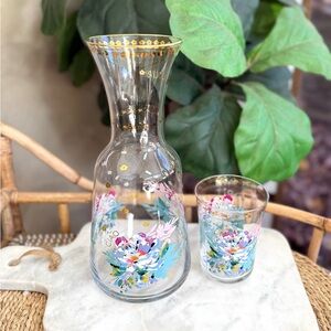 Anthropologie Gilded Journey Carafe and Cup, Floral Gold